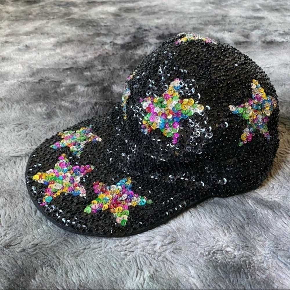 Vtg Star Sequin Five Panel Hat
